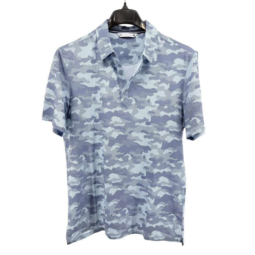 NEW 7 Diamonds Lyon Polo Mens Medium Short Sleeve Blue Camo 4-Way Stretch Golf